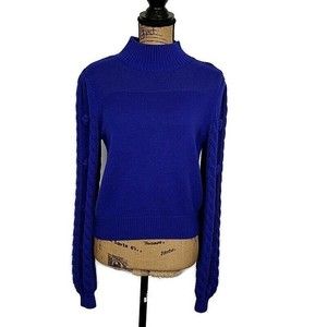 Maeve Womens sz S Sweater Solid Blue Cable Knit High Neck Long Sleeve Wool Blend
